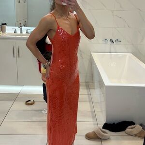1. State Vibrant Orange Sequin Maxi Dress